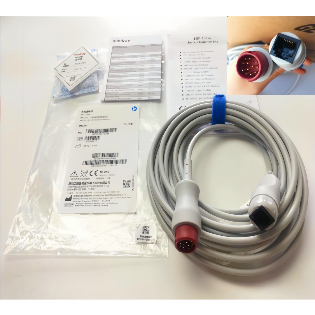 Original IBP Invasive Blood Pressure Cable with Red Head Abbott Connector for Mindray uMEC/iMEC Patient Monitors