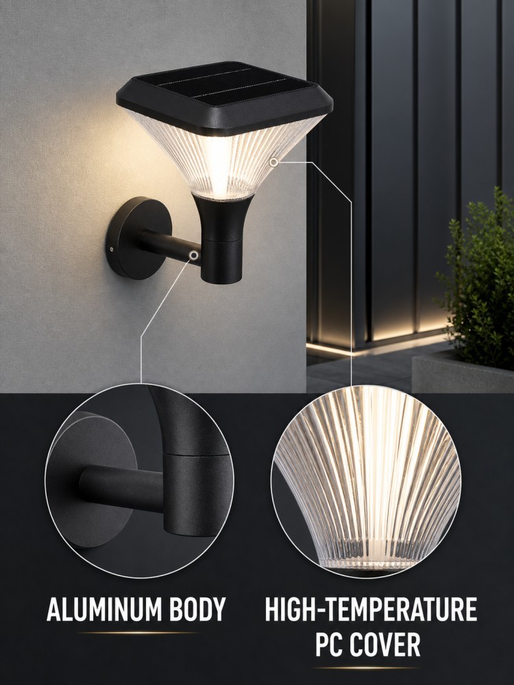 Solar Outdoor Wall Light IP65 Waterproof LED Sconce for Garden Patio Villa Porch Lighting