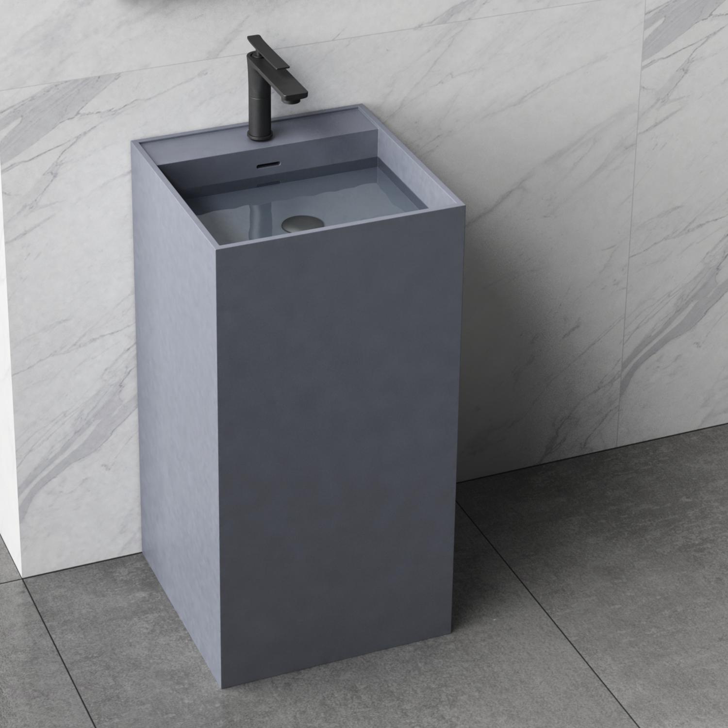 Bespoke Grey Square Pedestal Hand Basin Freestanding Sink Deck Mounted