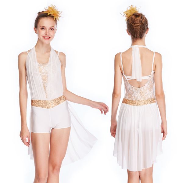 Lyrical Dance Competition Costumes Halter Neck Bodice Noble Sleeveless Half Circle Skirt