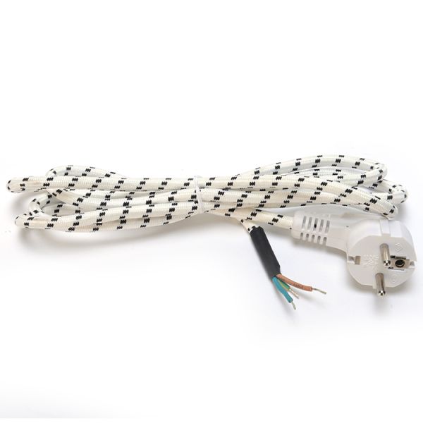 1 8m Braided/Cotton Cable Stripped End VDE Approved European Cee7/7 AC Cord for Steam Iron and Rice Cooker