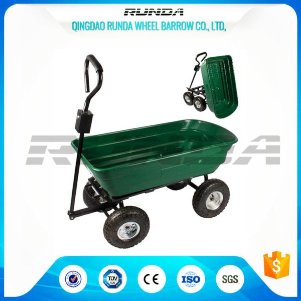 Green Color Garden Dump Wagon Plastic Material Tray Load Capacity 150kg