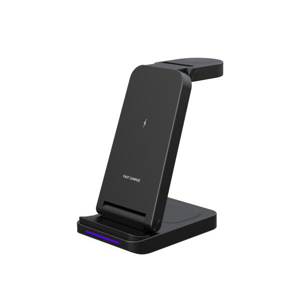 Chargement sans fil portable 3 en 1 pour smartphones 15w/10w/7.5w/5w casque Iwatch