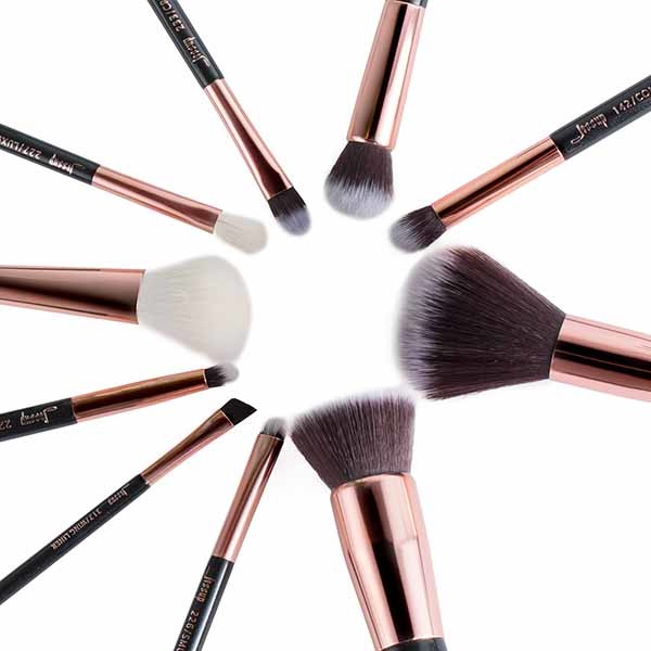 Jessup 10pcs Real Hair Makeup Brush Set Black And Rose Gold Makeup Brushes
