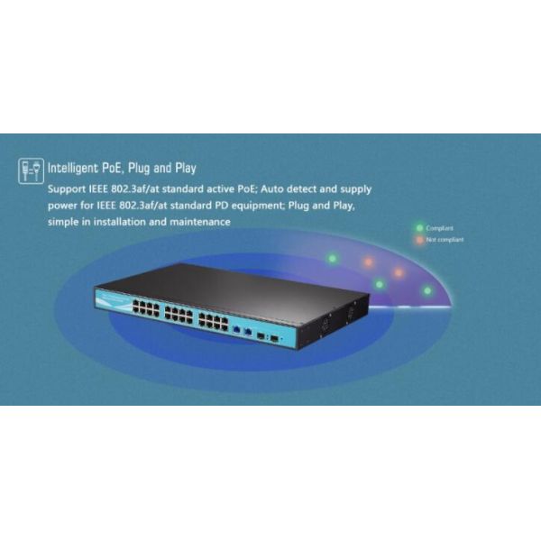 802.3at 48V Standard Power Over Ethernet Switch , Fast 24 Port POE Network Switch
