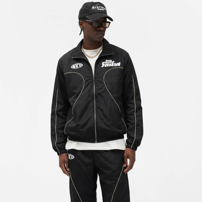 Custom Puff Print Zip Up Track Jacket Contrast Piping Streetwear