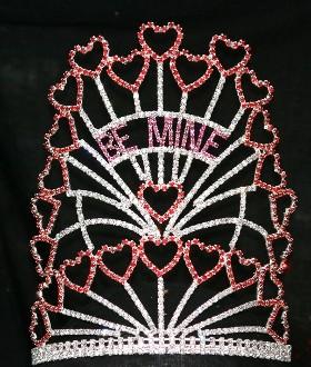 Valetines day crowns and tiaras red hearts crystal rhinestone crowns custom pageant crowns supplier manufactuer
