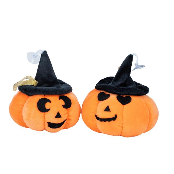 Soft Furry Holiday Plush Toys Halloween Stuffed Pumpkin Pillow With Wizard Hat