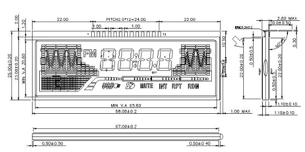VDD 3.3V отрицательная передача 7 сегмента LCD дисплей TN сегмент транспортного средства LCD дисплей