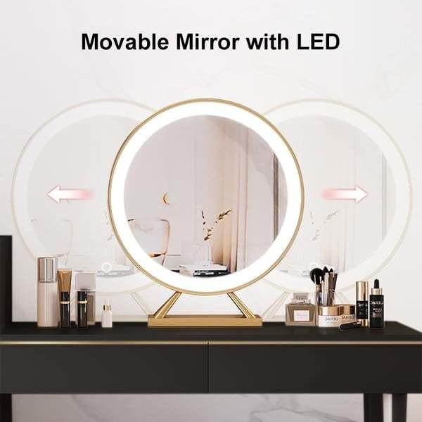 Mesa de vestidor de dormitorio Escritorio de vestidor moderno con espejo LED y cajones de paneles de MDF
