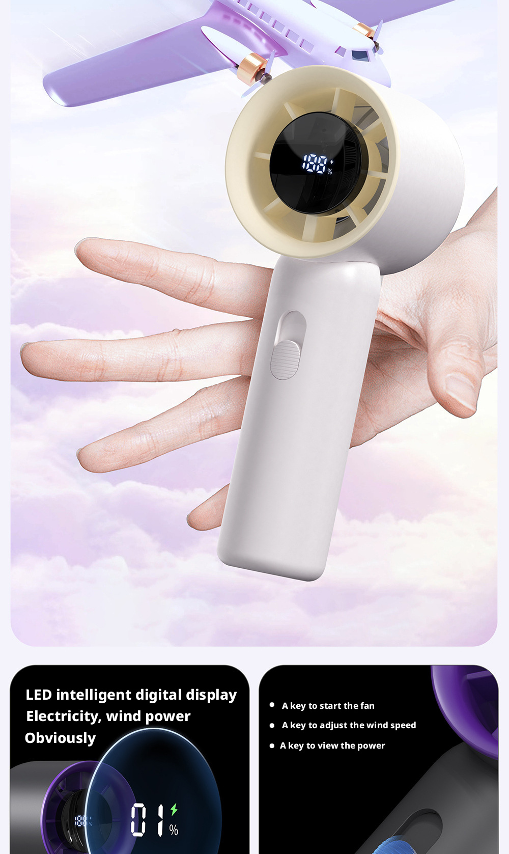 Customized Small Handheld Fans Battery Operated 100 Speed High Speed Silent Design