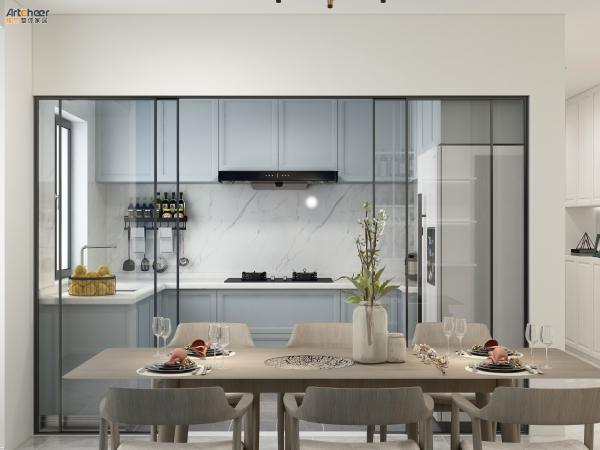 Armazéns e gavetas de cozinha de prateleira ajustável no design de móveis de carvalho sólido contemporâneo