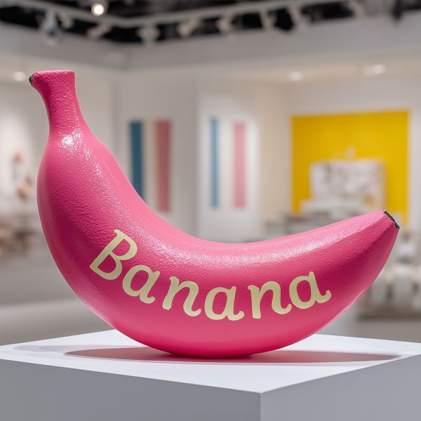 Pink Cartoon Fiberglass Resin Sculpture , Banana Sculpture FRP Ornament For Indoor Decoration