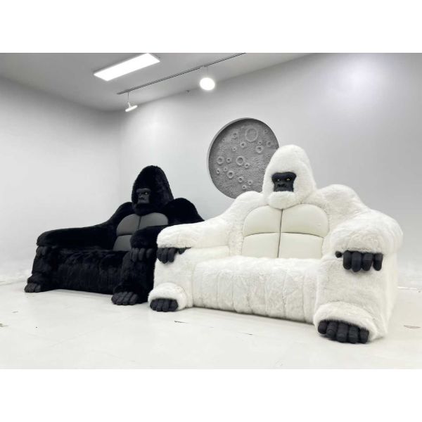 Plush Gorilla Sofa Steel Frame Genuine Leather Convertible Chesterfield Modern Design Creative Art Chair Comfortable