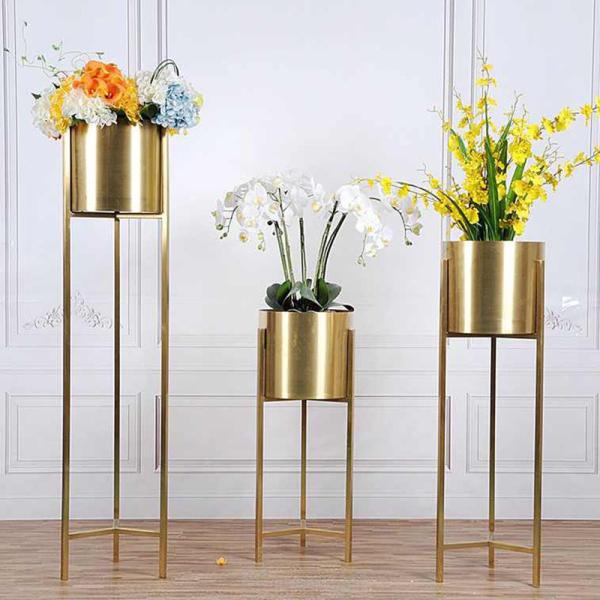 Gold Plant Pedestal Metal Flower Planter Golden Flower Pot Stand