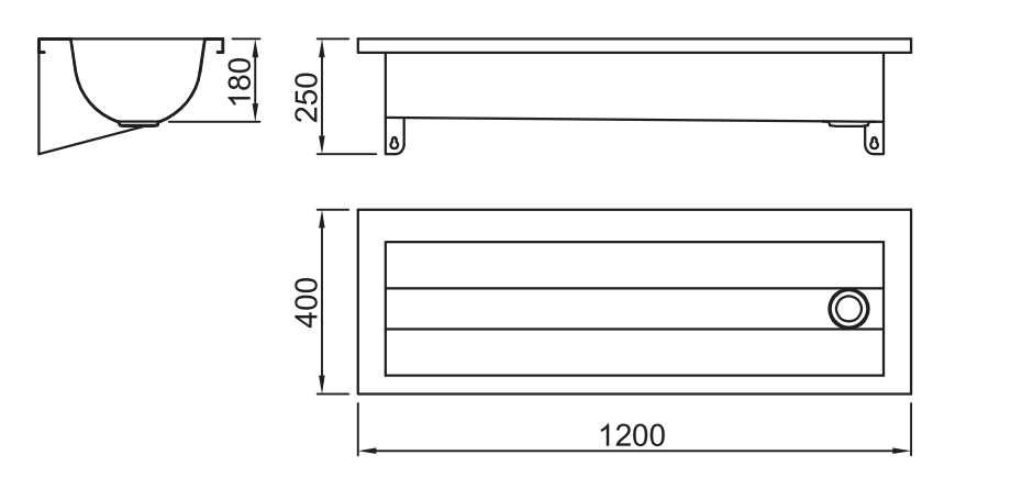 Commerical Wall Mounted Hung Single Wash Trough Basin Utility Stainless Steel 304 for food factory farms and petting zoos.