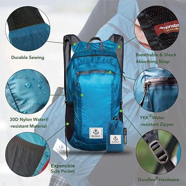 Hiking Daypack Lightweight Packable Backpack Water Resistant 70L Oxford Material