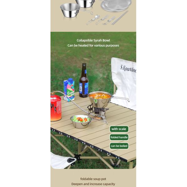 Hot Sale 304 Stainless Steel Outdoor Camping Cookware Mess Kit Portable Picnic Pot Pan Camping Cooking Set