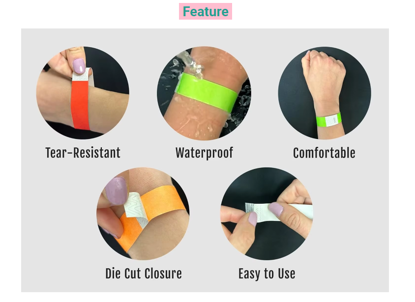 Custom Printing Logo Waterproof Paper RFID Wristband Hot Stamping Disposable Tyvek Bracelets Party Tickets Wristbands ID Band