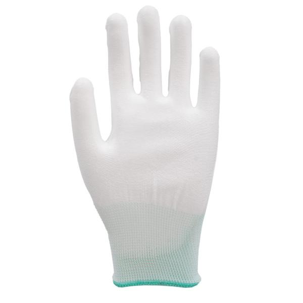13 Gauge Lightweight Polyester Durable White PU Coated Work Gloves For Assembly Handling