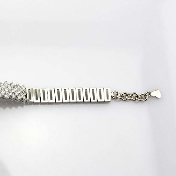 925 Silver Silver Link Bracelet   Clear Cubic Zircon Tennis Bracelet (YAQS005)