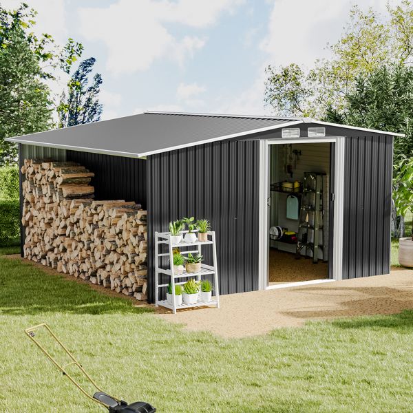 Rodent Proof AJUNION Outdoor Garden House with Firewood Storage W329xD313xH178cm