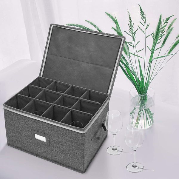 Stemware Storage Box, China Containers Cht For 12 Wine Glass Case With Hard Divider Champagne