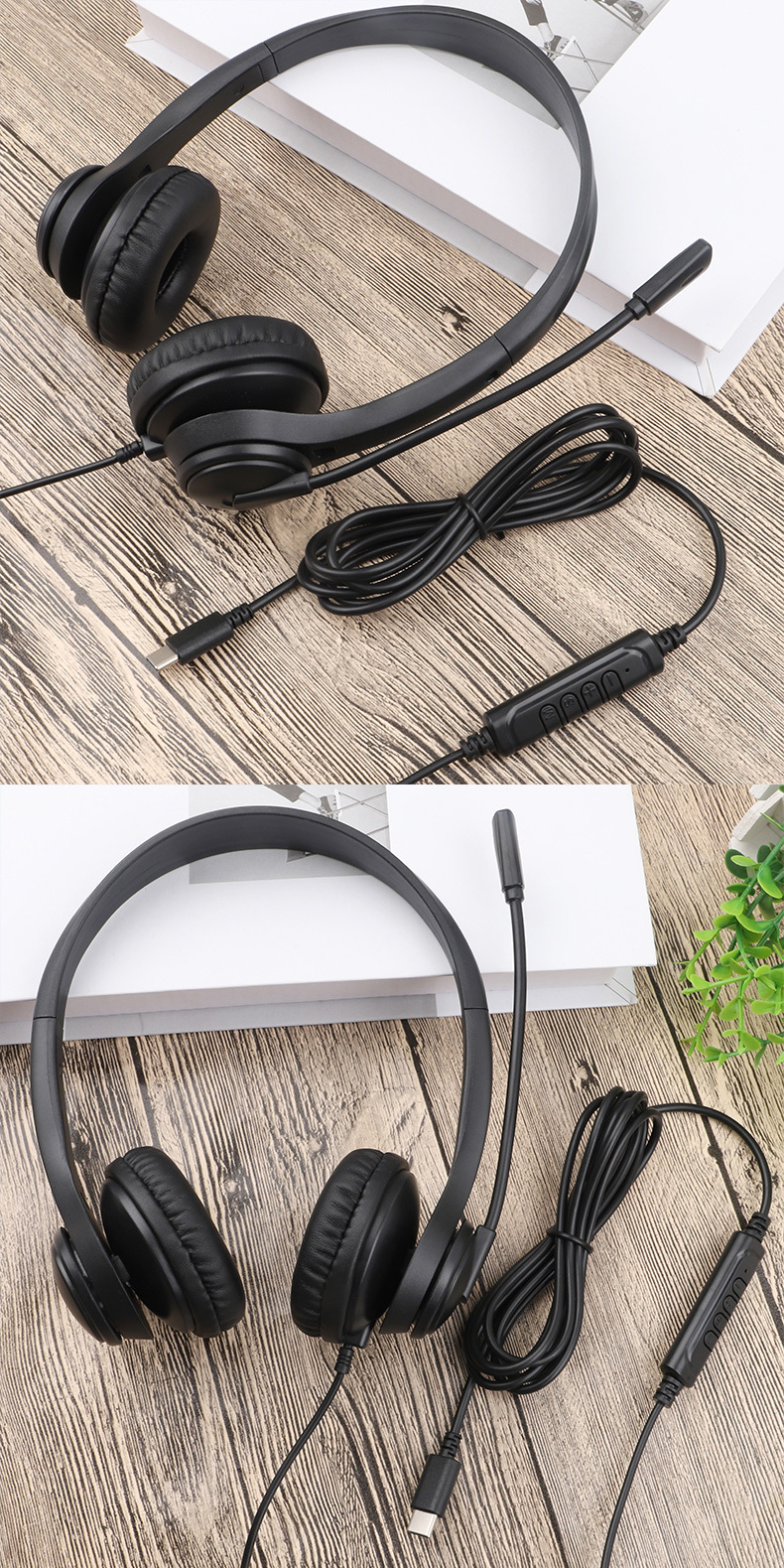 JTY-1225 Head mounted wired headphones with microphone, desktop laptop, online learning, office, customer service, call headset 3.5mm/Type-C/USB plug, supporting OEM/ODM customization service