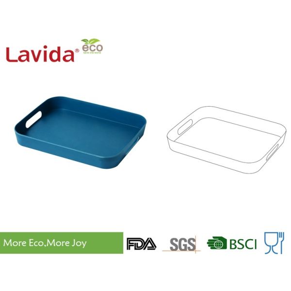Latest Design Color Non-odor Natural Plant Fibre printed big Tray Bamboo fibre Tray 2-pc set with walls and side handles