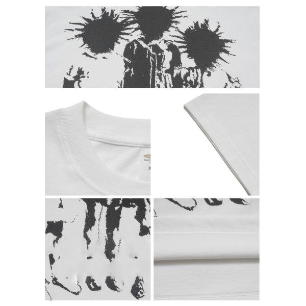 285g T-shirt homme à manches courtes en coton lourd avec imprimé de portrait de rue américain