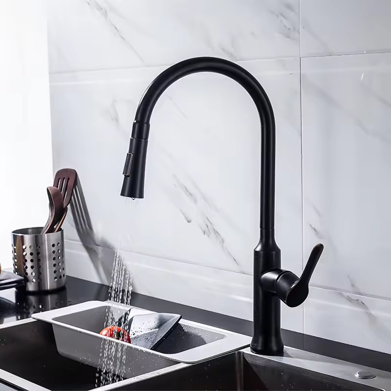 Kitchen Sink Faucet Brass Single Handle Hot Cold Water Mixer Flexible Hose Pull Out Tap
