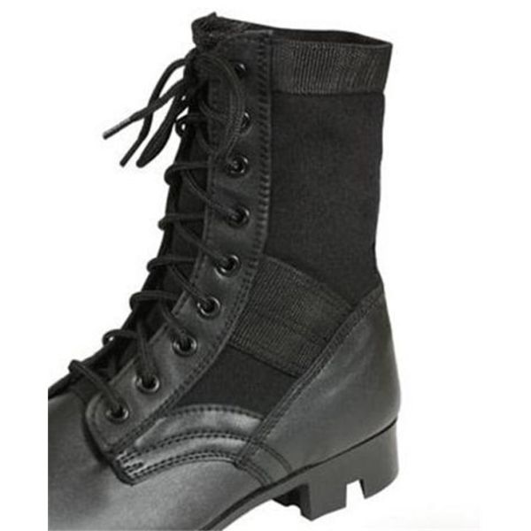 Leather Black Military Jungle Boots Canvas Nylon Upper For Camping