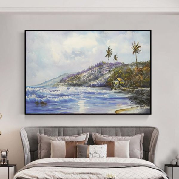 Customized Size Hand Painted Oil Painting Modern Wall Decoration Art Sailboat Seascape Texture