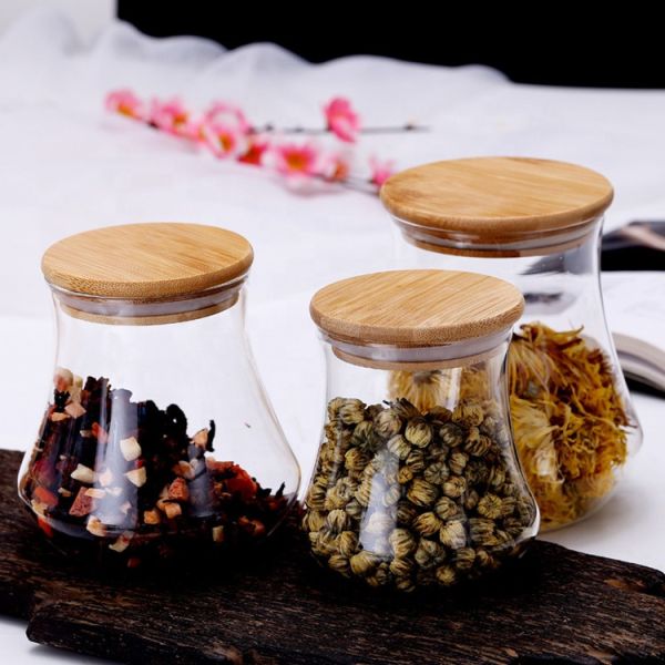 Heat Resistance Borosilicate Glass Canister Jar With Airtight Bamboo Lid Food Storage