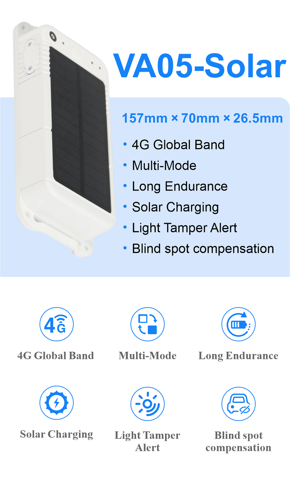 VA05-Solar 4G LTE Solar-Powered Asset Tracker