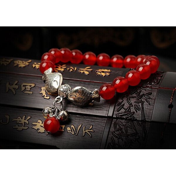 Red agate bracelets, kissing fish beads charm gemstone bracelet