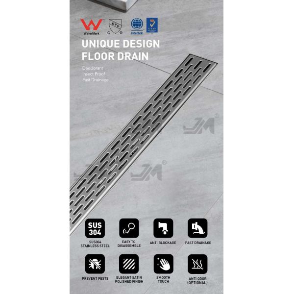 OEM Linear Shower Floor Drain With Hair Strainer Satin Polished Finish