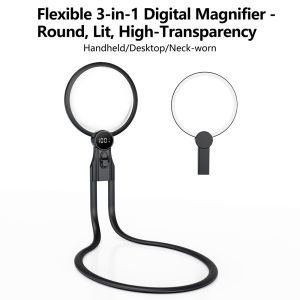 Neck-hanging LED Magnifier with 3X+5X Magnification, 130mm HD PMMA Lens, and Rechargeable LED Light