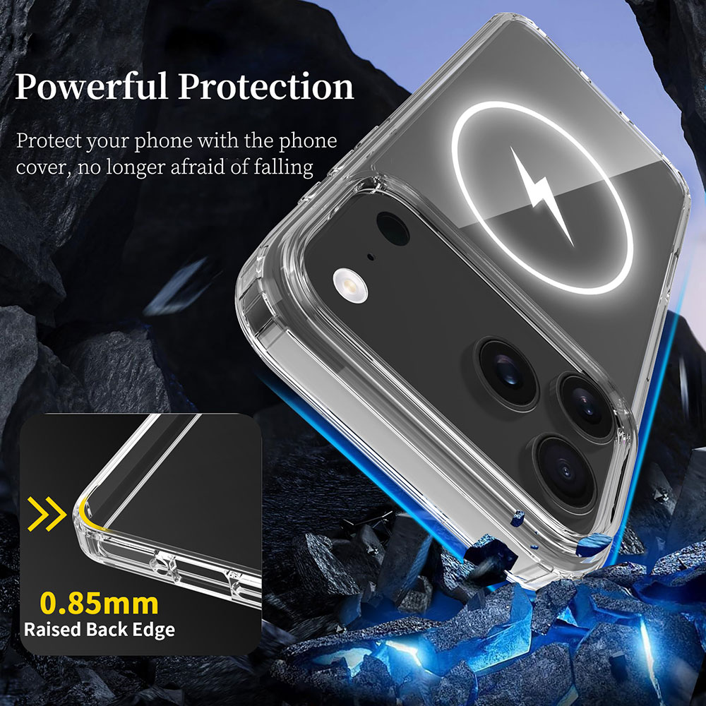 For iPhone 17 Pro Max Magnetic Clear TPU+PC Case with Wireless Charge Shockproof & Anti-Fingerprint Features