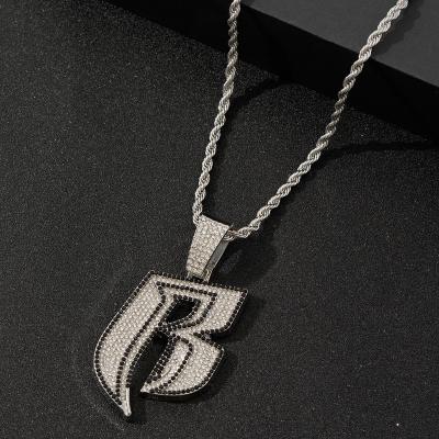 Fashion Hip Hop White Black Rhinestone Initial Letter B Pendant Necklace Hiphop 4mm Twist Rope Chain Necklaces For Men Women Jewelry Party Gifts