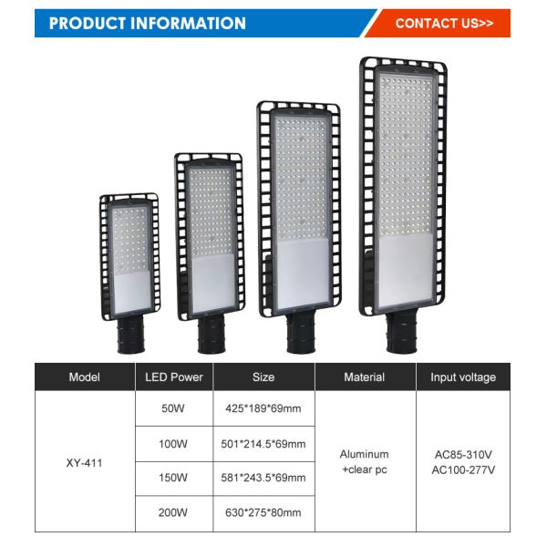 Energy Efficient IP66 Waterproof LED Street Light with 50W-200W Wattage for Outdoor Highway Lighting