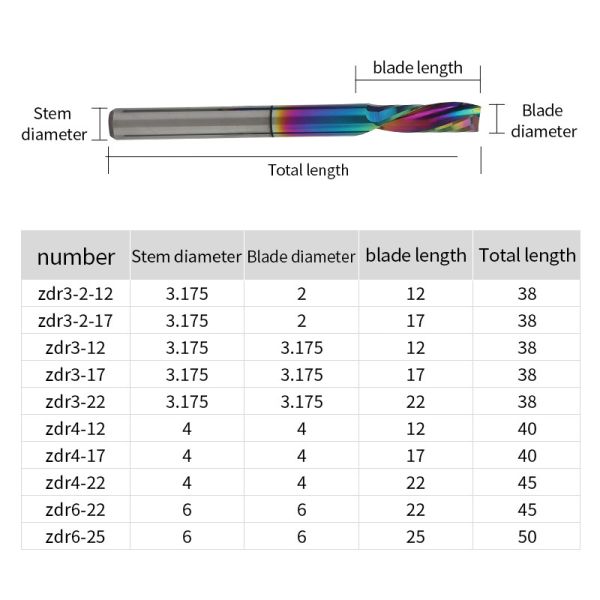 1 Flute Spiral 1/8 Down Cut End Mill Wood Carving Bits Cutingacrylic Board Tools DLC Coated Solid Carbide End Mills Fresa