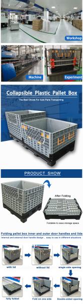 Big Plastic Crates Heavy Duty Bulk Storage Containers Large Collapsible Pallet Box Recyclable Bulk Cargo Storage Foldable Pallet Box Industrial Commercial Stackable Plastic Pallet Box