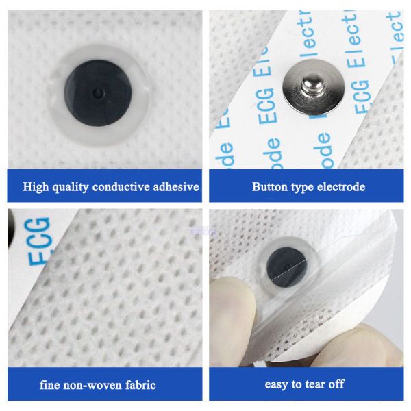Disposable Round Ecg Electrodes Lead Wire AgCI Sensor White Foam Nonwoven Pad