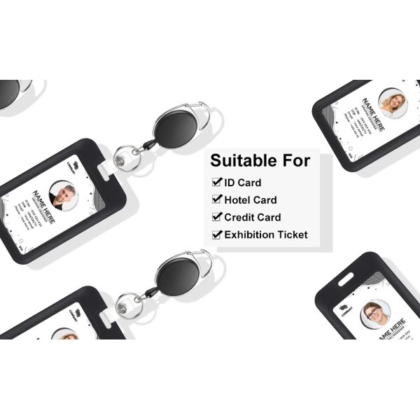 Pack Badge Holder Retractable Clip Heavy Duty Reels With Vertical Sliding ID Badge Holder Black Hard Plastic For Women Nurse Teacher Student