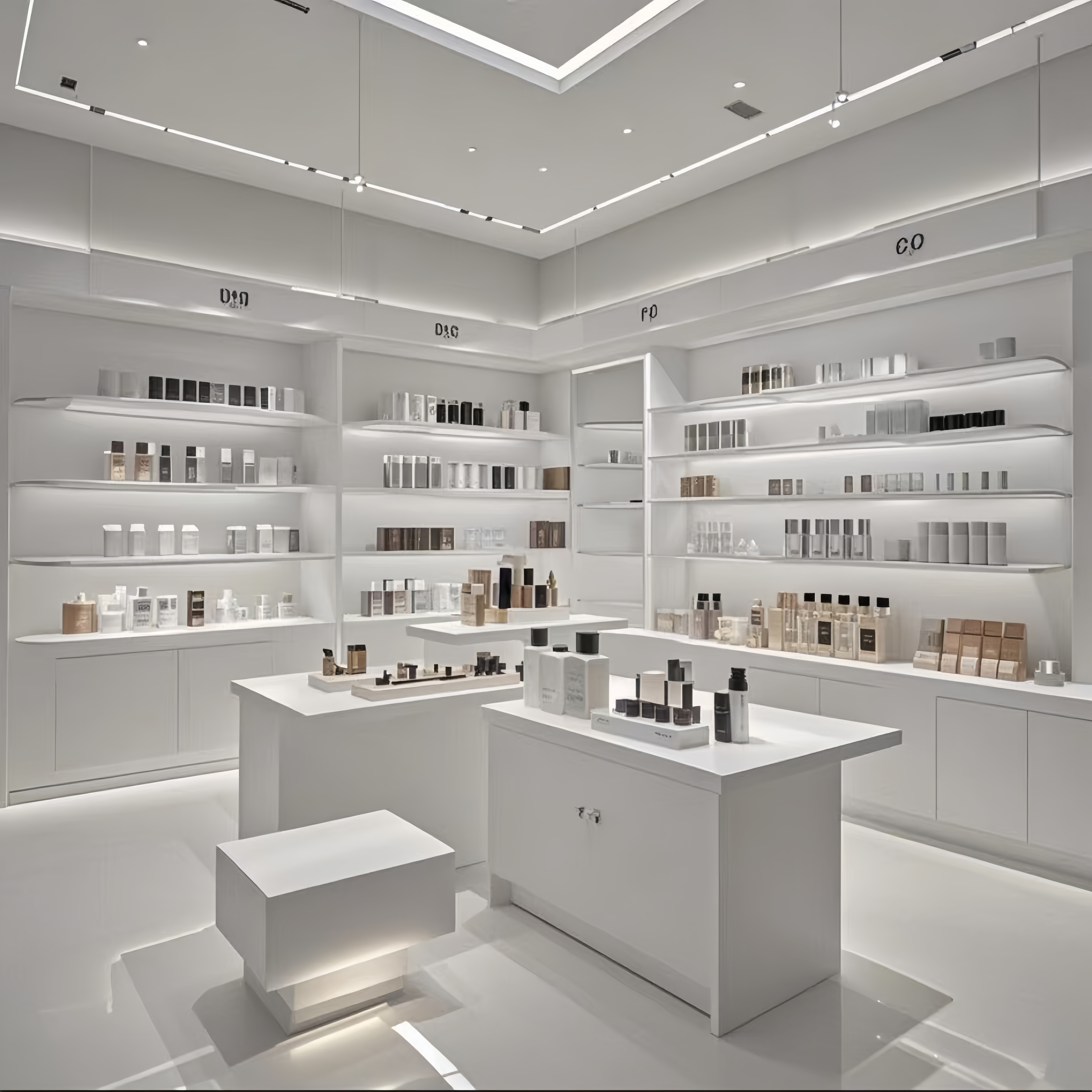 Factory-Custom Beauty Salon Interior Design Package  Cosmetic Shop , Stainless Steel Counter & Wall Display Cabinets