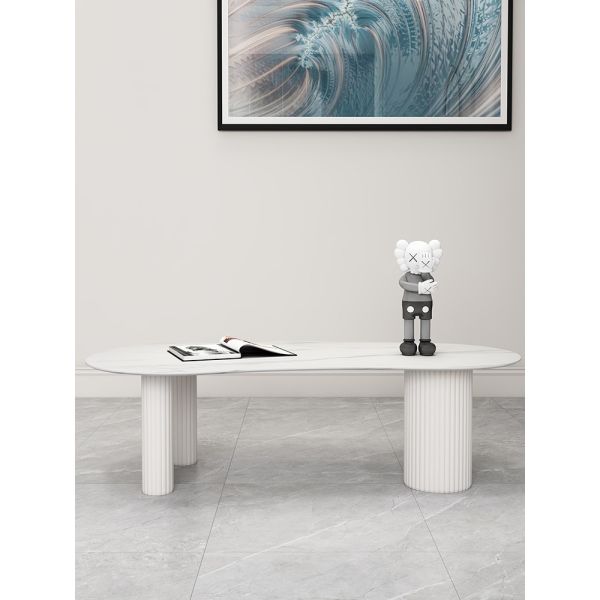 Unique Shaped Marble Coffee Table With Wooden Base ODM