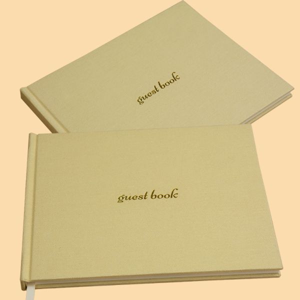 Customize B5 Linen Fabric Blank Hardcover Guest Book Gold Hot Foil Stamping Cover