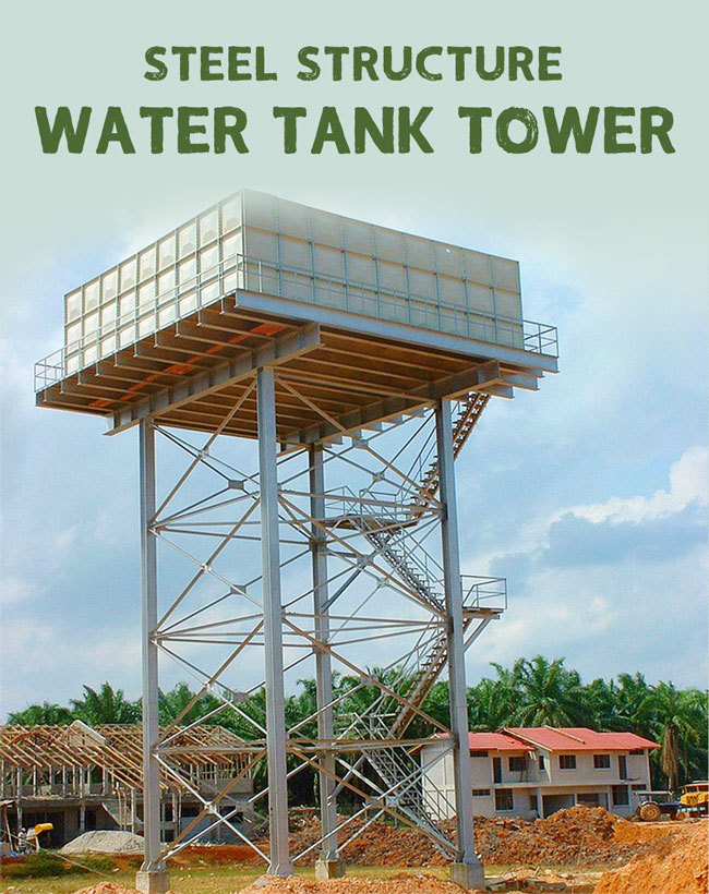Galvanized Steel Structure Platform Water Tank Tower, Prefab Elevated Water Storage Tower for Industrial Use