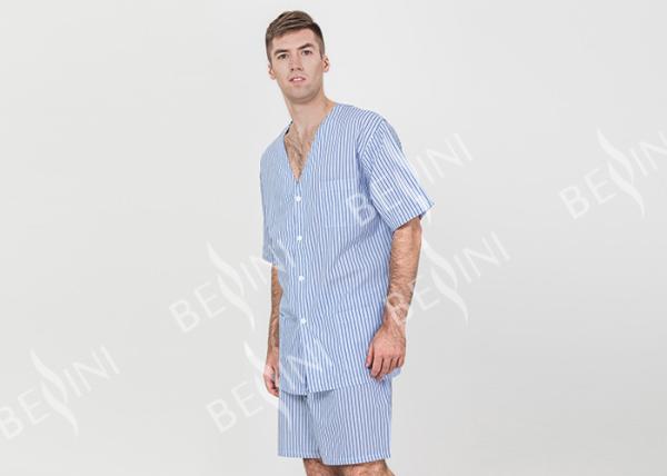 Polycotton Yarn Dyed Mens Striped Pajamas / Mens Summer Pajamas Shorts